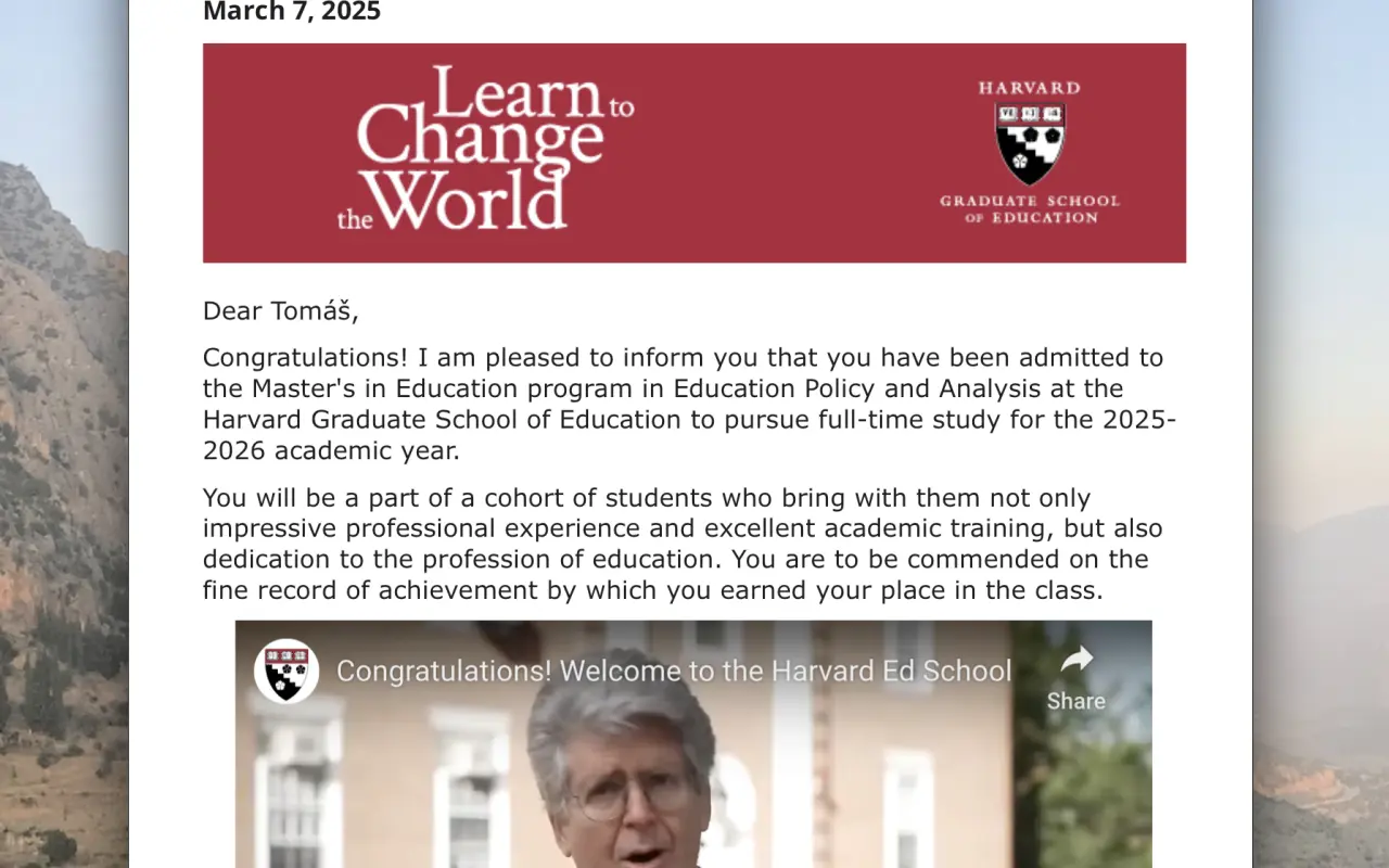 Podpořili jste Tomášovu cestu na Harvard