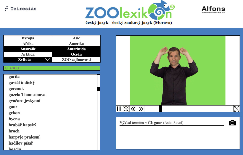 Obnovení zoologického online slovníku znakového jazyka