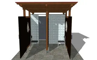 Tábořiště Strojatín:  nové venkovní umývárny a krbová kamna