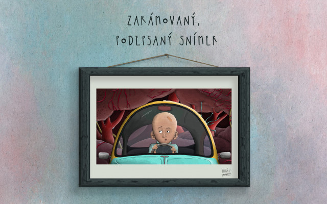 Zarámovaný, podepsaný snímek