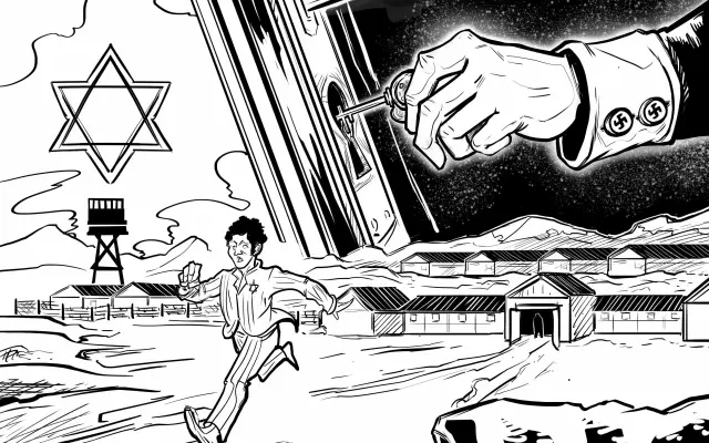 Tisk černobílých skic z komiksu TĚŽKÁ ROZHODNUTÍ na plátno