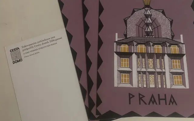 Pohled s věnováním z Prahy