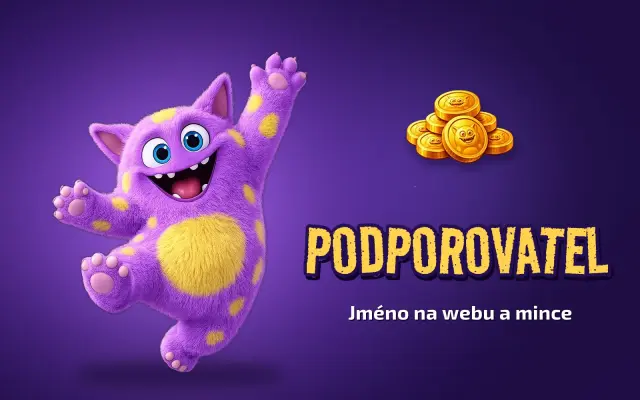 Podporovatel: jméno na webu a 350 mincí