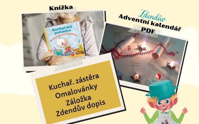 Vánoce za dveřmi s plnou výbavou 📚💌👨‍🍳🎄 – knížka Kuchařská pohádka s adventním kalendářem, s osobním dopisem od skřítka Zdendy a s dalšími dárky (nejen) do kuchyně