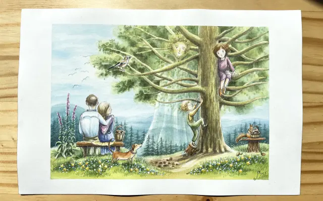 1x originální kresba z knížky ("Chtěl bys na strom...?")
