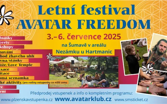 1 denní vstupenka na Letní festival FREEDOM Avatar 3.-6.7. (s možností navštívit besedu o automatické kresbě)