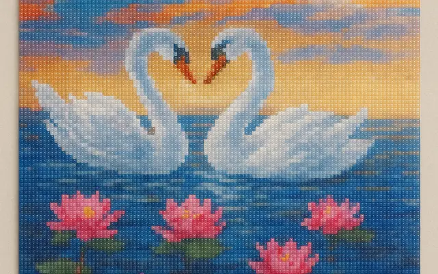 🎨 Autorský obraz labutí „Souznění“ – kreativní set na kamínkování