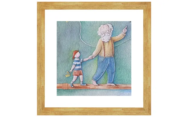 Originální menší ilustrace z knihy v rámu