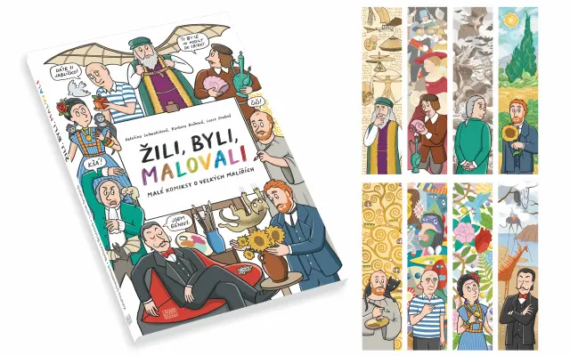 kniha ŽILI, BYLI, MALOVALI + sada 8 záložek s malíři