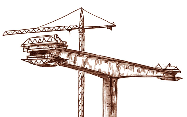 Patron knižních ilustrací - stavby mostních pilířů dálnice