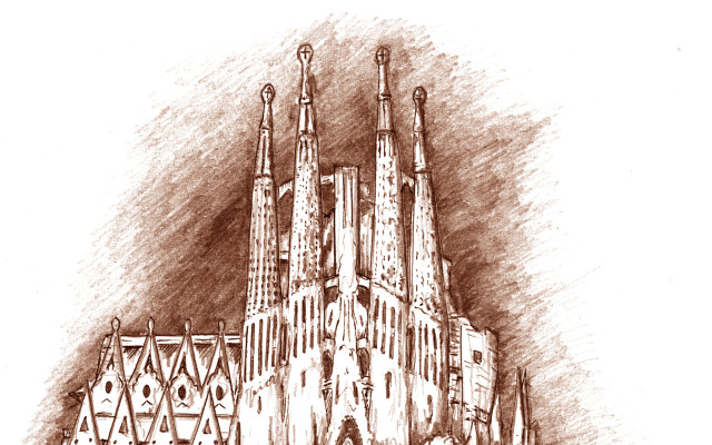 Patron knižních ilustrací - bazilika Sagrada Família v Barceloně