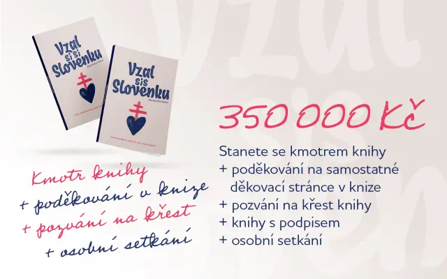 Budete kmotrem knihy a k tomu dostanete knihy s podpisem pro vás a vaše partnery, poděkování na samostatné děkovací stránce v knize, osobní setkání s námi