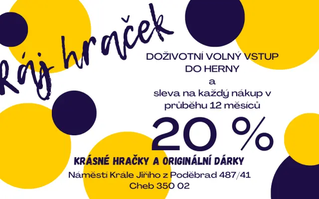 Velikananánská radost - doživotní volný vstup do herny pro všechny Vaše děti + 20% sleva na každý Váš nákup v Ráji hraček v průběhu jednoho roku.