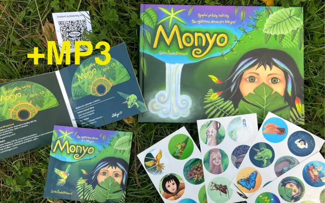 SOLIDÁRNÍ CENA pro finančně slabší rodiny - Kompletní BALÍČEK: kniha MONYO, 2x CD audiokniha CZ i EN, 2x MP3 audiokniha CZ i EN stažení, 1x nálepky