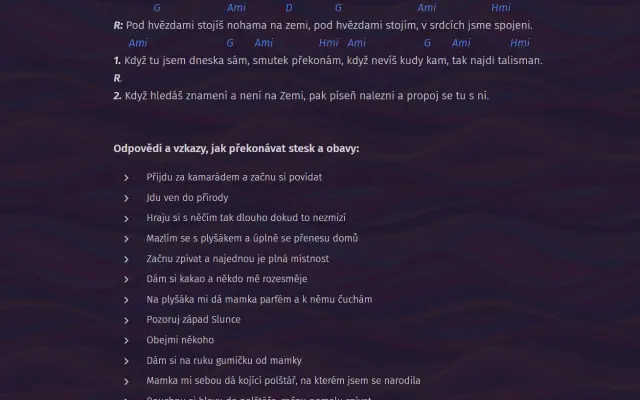 Texty písniček s akordy + možnost čerpat i ze starších materiálů na webu