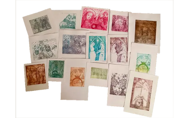 1 x kniha + autorská grafika - suchá jehla (vánoční motivy)