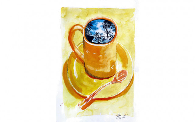 Simona Vlková - Káva ve žluté (reprodukce se signaturou, velikost A3 )