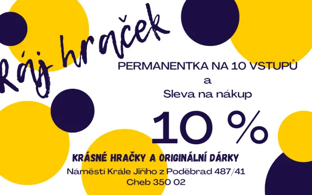 Velká radost - permanentka na 10 volných vstupů + jednorázová 10% sleva na nákup v Ráji hraček