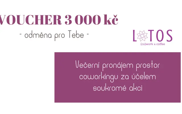Voucher 3000 Kč - pronájem prostor na soukromou akci