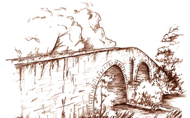 Patron knižních ilustrací - mohutný kamenný most