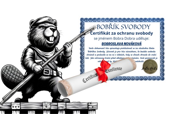 BOBŘÍK SVOBODY - unikátní certifikát