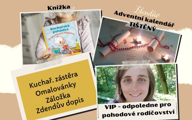 Balíček pro rodinnou pohodu VIP 📚💌👨‍🍳👨‍👩‍👧‍👦❤️💎 – knížka Kuchařská pohádka s adventním kalendářem z limitované profesionálně vytištěné edice, s osobním dopisem od skřítka Zdendy, s dalšími dárky (nejen) do kuchyně a VIP odpolednem se Zuzkou