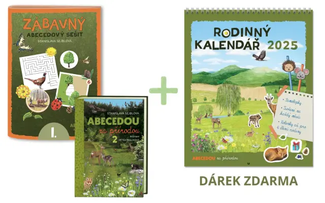 1 x Zábavný abecedový sešit, 1 x kniha Abecedou za přírodou 2 + DÁREK KALENDÁŘ 2025 včetně dopravy