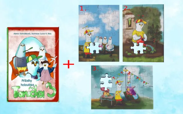 Kniha Příběhy holoubka Toníčka 3 a puzzle s obrázkem z knih
