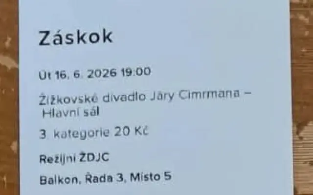 Divadlo Járy Cimrmana: Záskok, 2 lístky na 16. 6. 2026