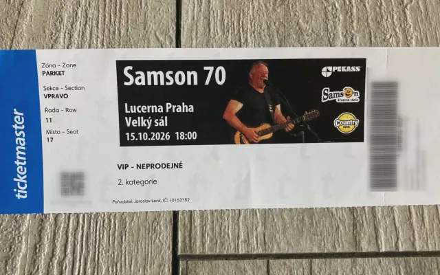 V.I.P. Lístek na koncert Samson 70