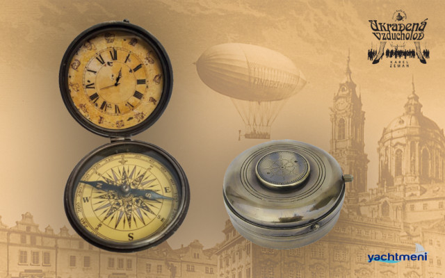Retro kompas s hodinami